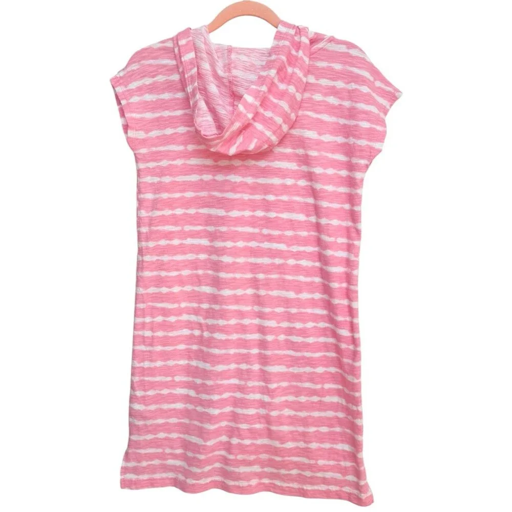 Old Navy Girls Pink White Stripe Cotton Hooded Swim Cover-up Dress. XL. 14.